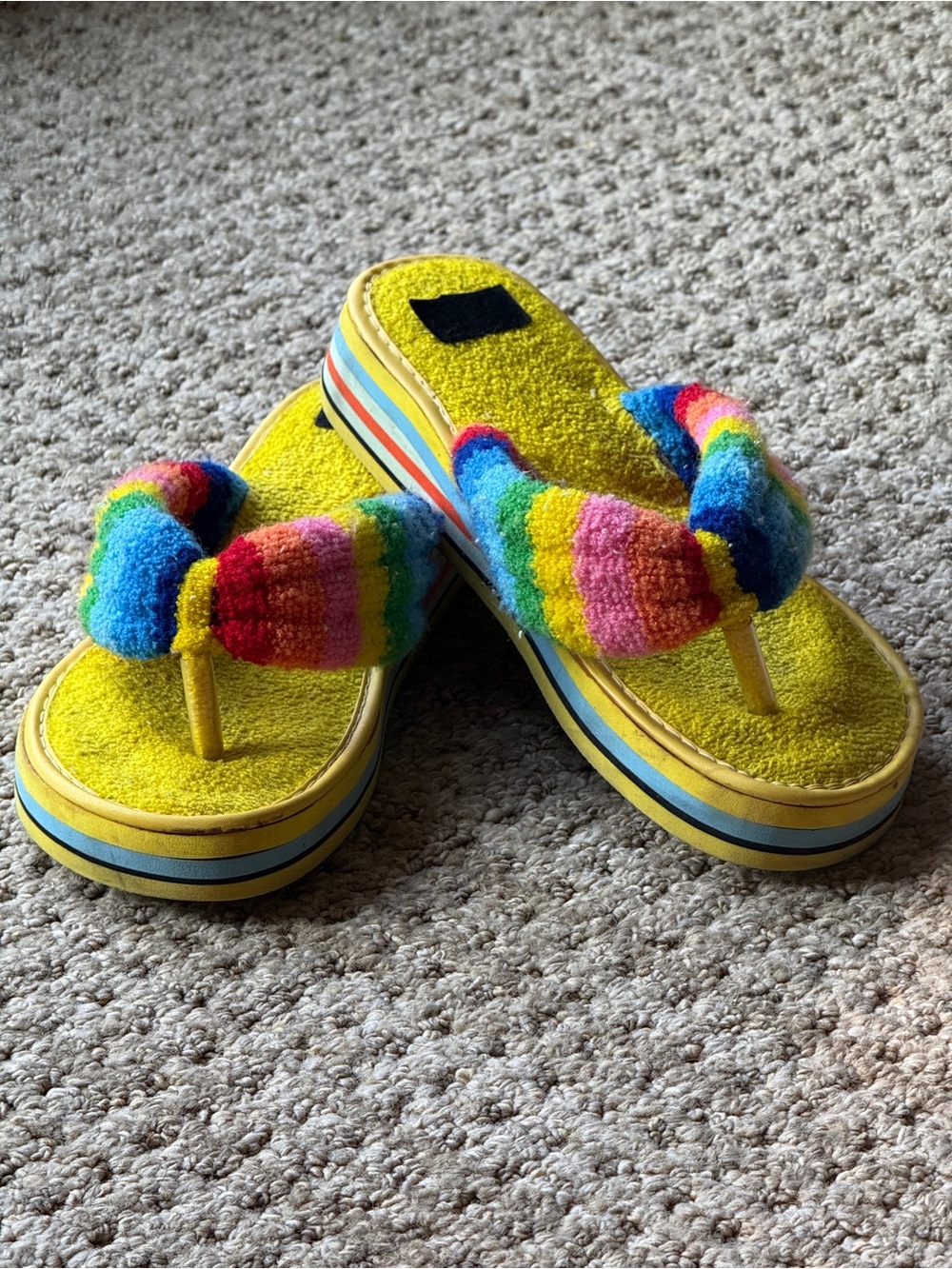 Vintage 70s Style Rainbow Terry Cloth Platform Flip Flops “go-aheads” Sz 6.5